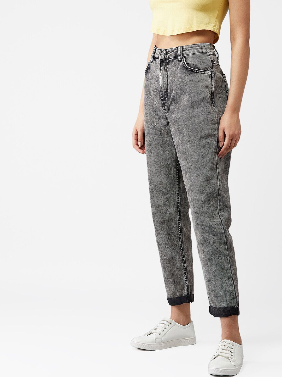 Kotty Women Grey Boyfriend Fit High-Rise Clean Look Jeans