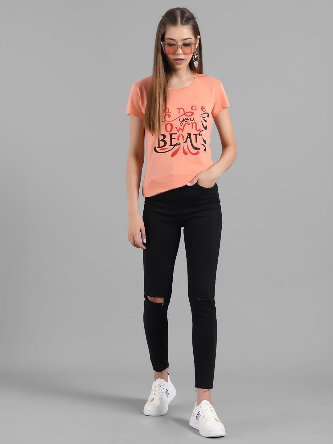 Kotty Typography Printed Round Neck T-shirt