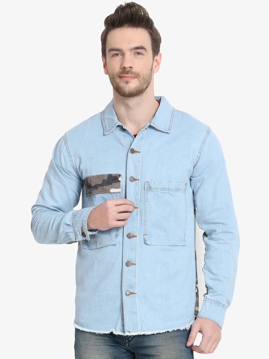 Kotty Men Blue Camouflage Denim Jacket