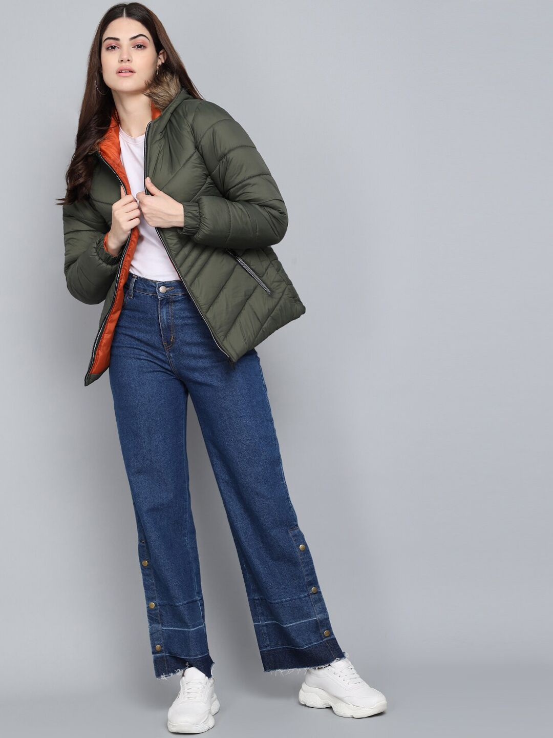 Kotty Women Olive Green Longline Outdoor Padded Jacket