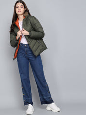 Kotty Women Olive Green Longline Outdoor Padded Jacket