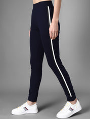 Kotty Women Navy Blue Solid Joggers with Side Stripes