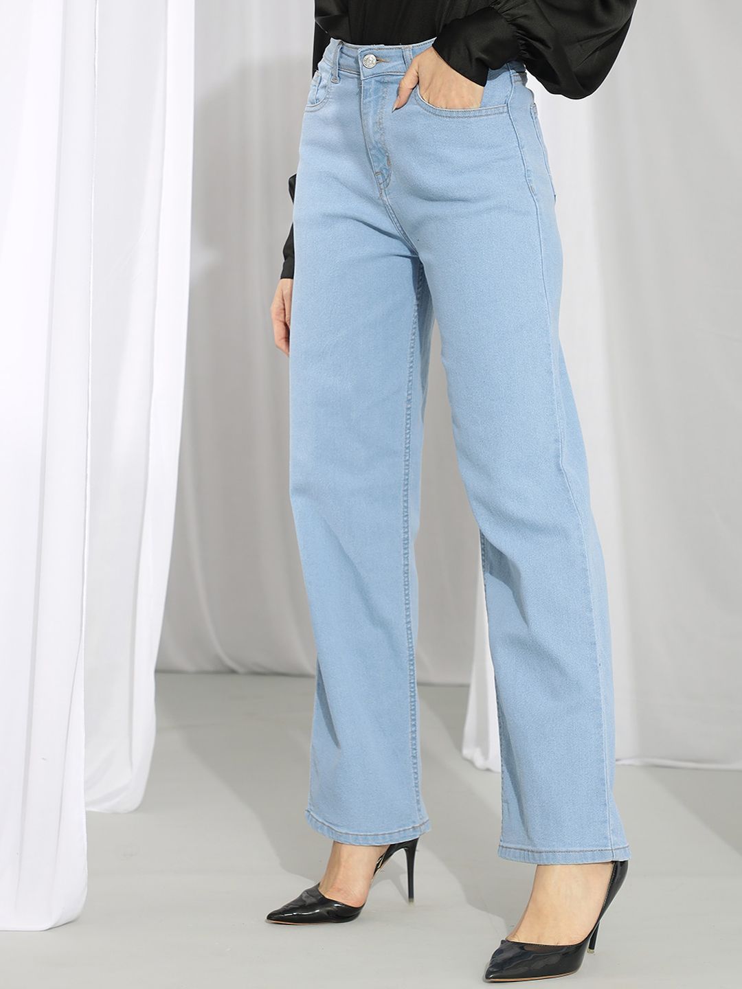 Kotty Women Blue Straight Fit High-Rise Stretchable Jeans