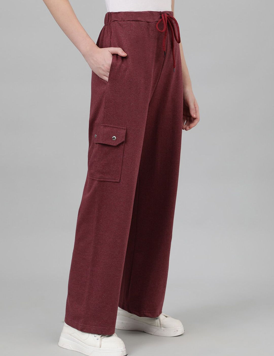 Kotty Women Maroon Mid-Rise Cotton Track Pants