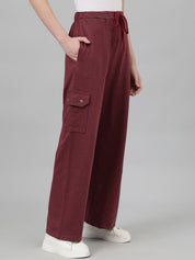 Kotty Women Maroon Mid-Rise Cotton Track Pants