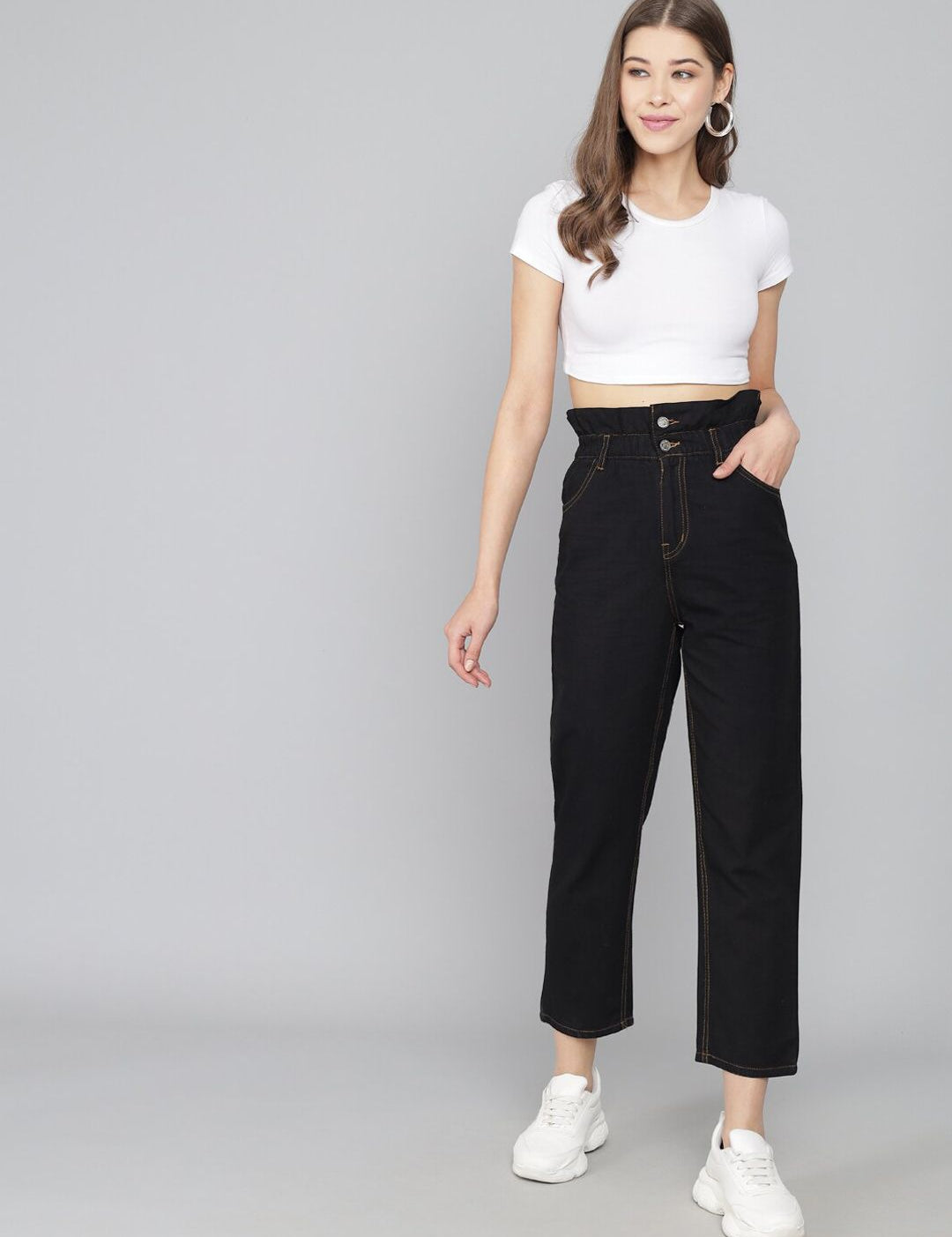 Kotty Women Black Boyfriend Fit High-Rise Pure Cotton Jeans