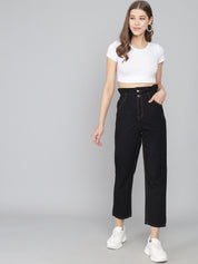 Kotty Women Black Boyfriend Fit High-Rise Pure Cotton Jeans