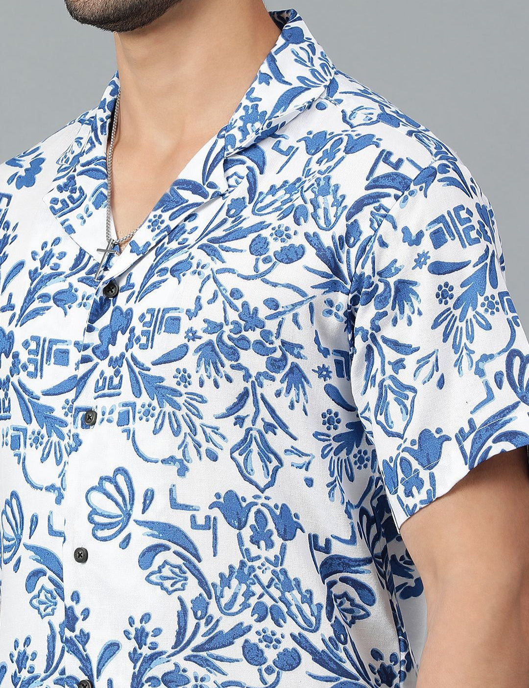 Kotty Men Cuban Collar Floral Printed Casual Shirt