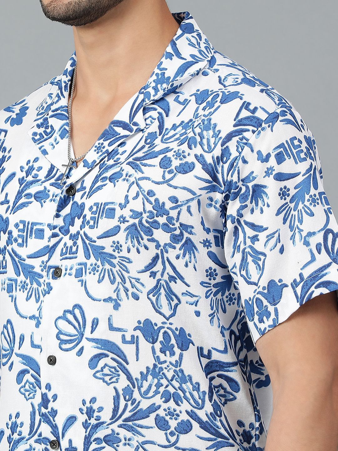 Kotty Men Cuban Collar Floral Printed Casual Shirt