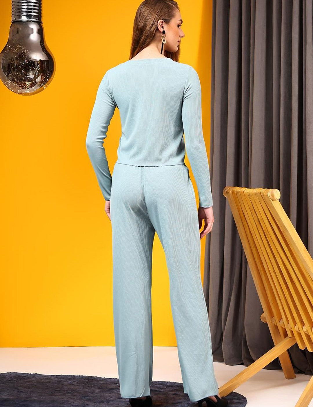 Kotty Ribbed Boat Neck Long Sleeves Top With Trouser