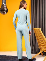 Kotty Ribbed Boat Neck Long Sleeves Top With Trouser