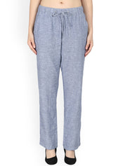 Kotty Women Blue Regular Fit Solid Linen Regular Trousers