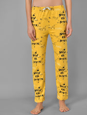 Kotty Women Yellow & Black Printed Night Suit