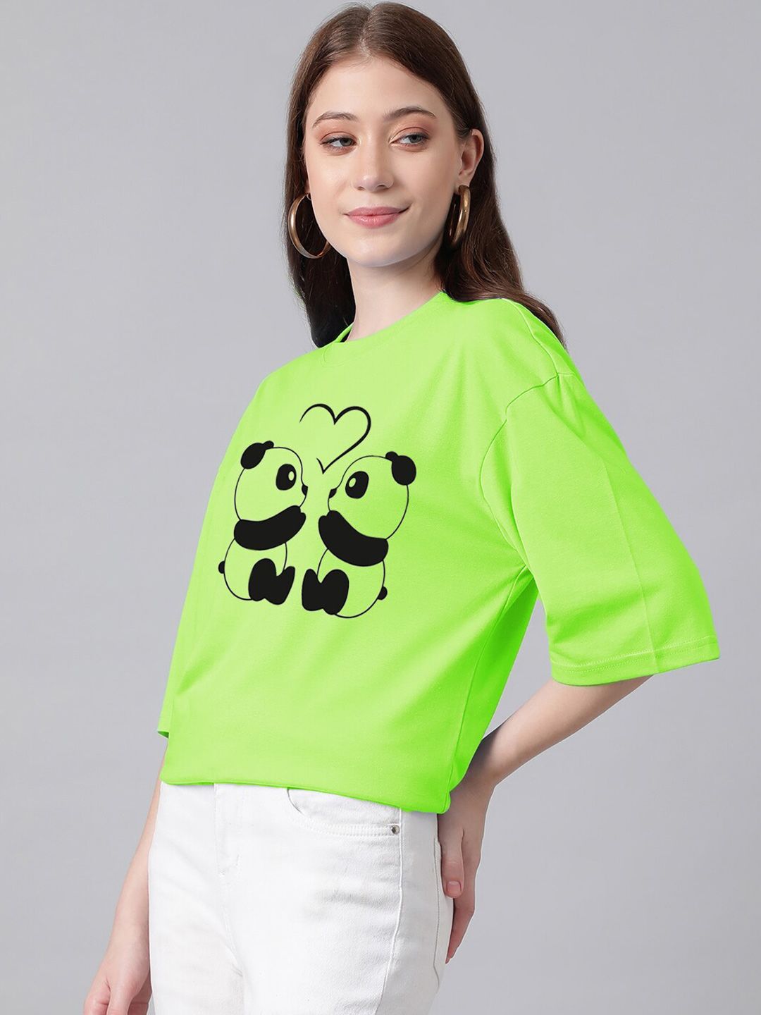 Kotty Graphic Printed Round Neck Drop-Shoulder Sleeves Oversized T-shirt