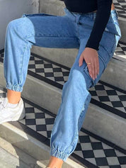 Kotty Women Jean Jogger High-Rise Mildly Distressed Light Fade Cotton Stretchable Jogger