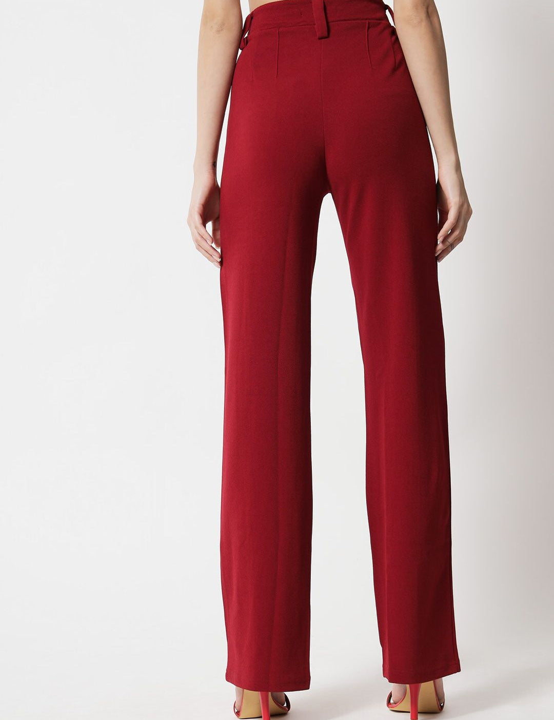 KOTTY BIZwear Women Maroon Relaxed Straight Fit High-Rise Easy Wash Trousers