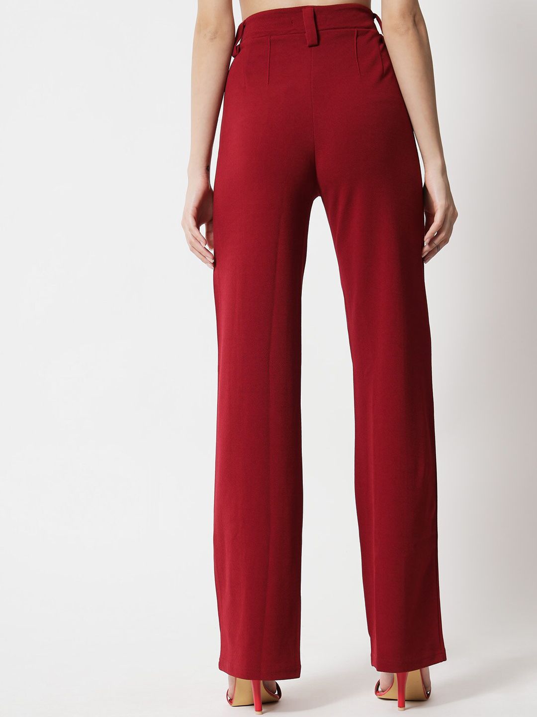 KOTTY BIZwear Women Maroon Relaxed Straight Fit High-Rise Easy Wash Trousers