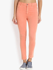 Kotty Women Coral Orange Skinny Fit High-Rise Clean Look Stretchable Jeans