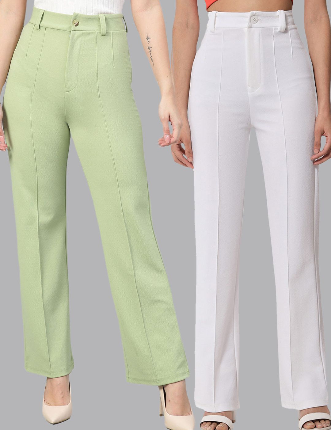 Kotty Women Pack Of 2 Relaxed Straight Leg Fit High-Rise Easy Wash Trousers