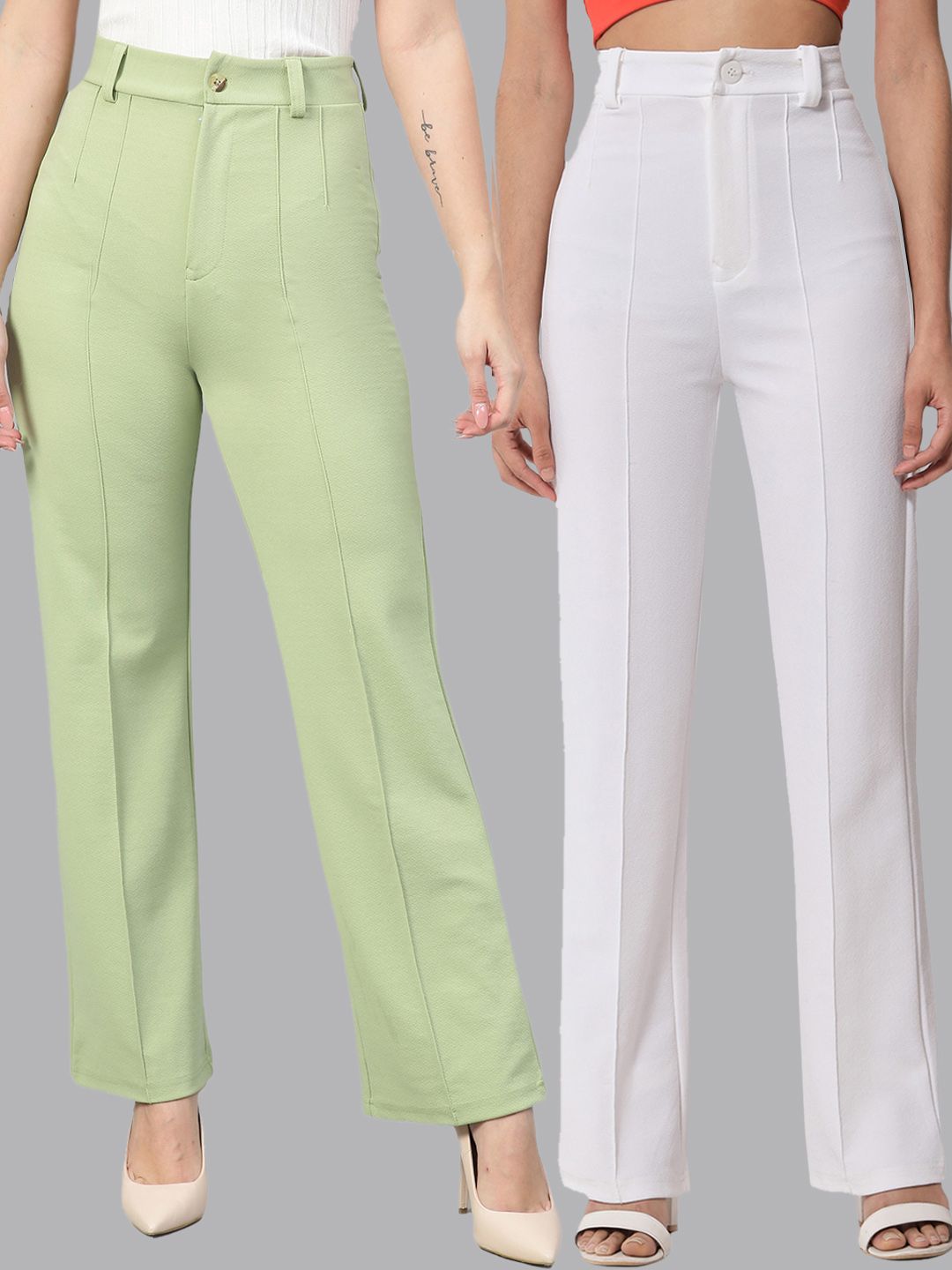 Kotty Women Pack Of 2 Relaxed Straight Leg Fit High-Rise Easy Wash Trousers