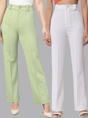 Kotty Women Pack Of 2 Relaxed Straight Leg Fit High-Rise Easy Wash Trousers
