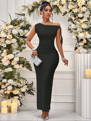 Kotty Solid Asymmetric Neck Maxi Dress