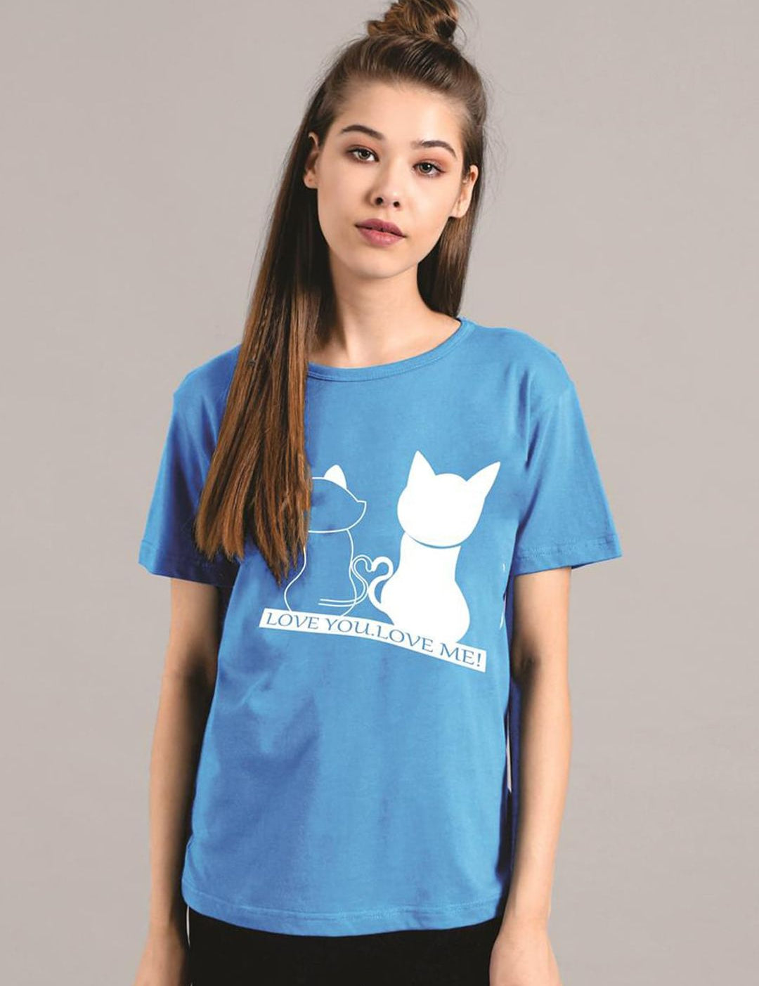 Kotty Women Blue Printed Round Neck T-shirt