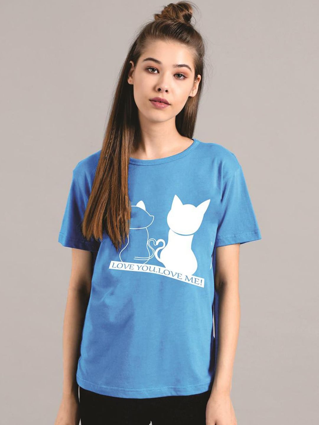 Kotty Women Blue Printed Round Neck T-shirt