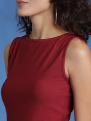 Stylecast X KOTTY Basics Maroon Boat Neck Sheath Maxi Dress