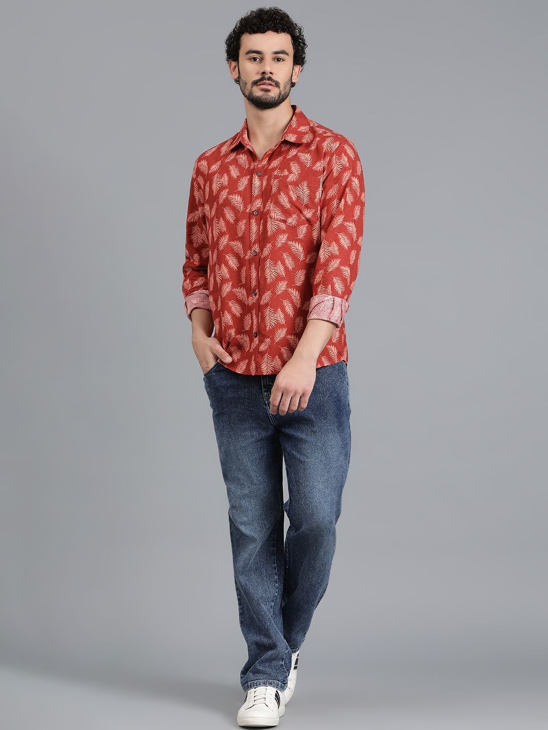 Kotty Men Spread Collar Tropical Printed Casual Shirt