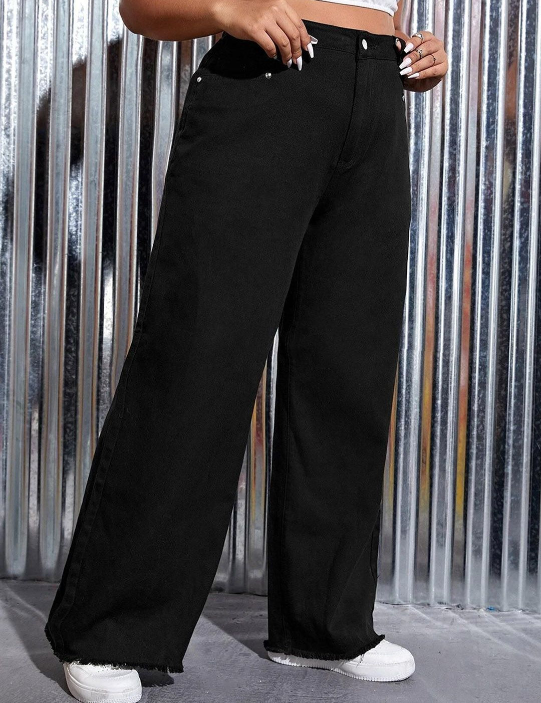  KOTTY Basics Plus Size Women Wide Leg High-Rise Clean Look Stretchable Jeans