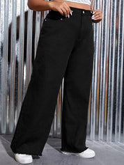  KOTTY Basics Plus Size Women Wide Leg High-Rise Clean Look Stretchable Jeans