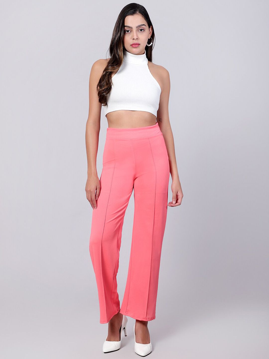 Kotty Women Relaxed Straight Fit High-Rise Easy Wash Trousers