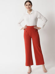 Kotty Women Orange Regular Fit High-Rise Easy Wash Trousers