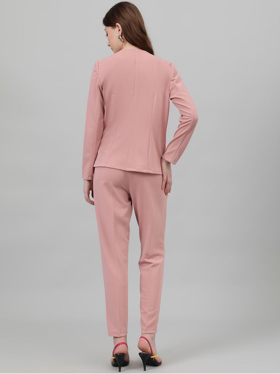 Kotty Pink Collarless Long Sleeves Blazer With Trousers