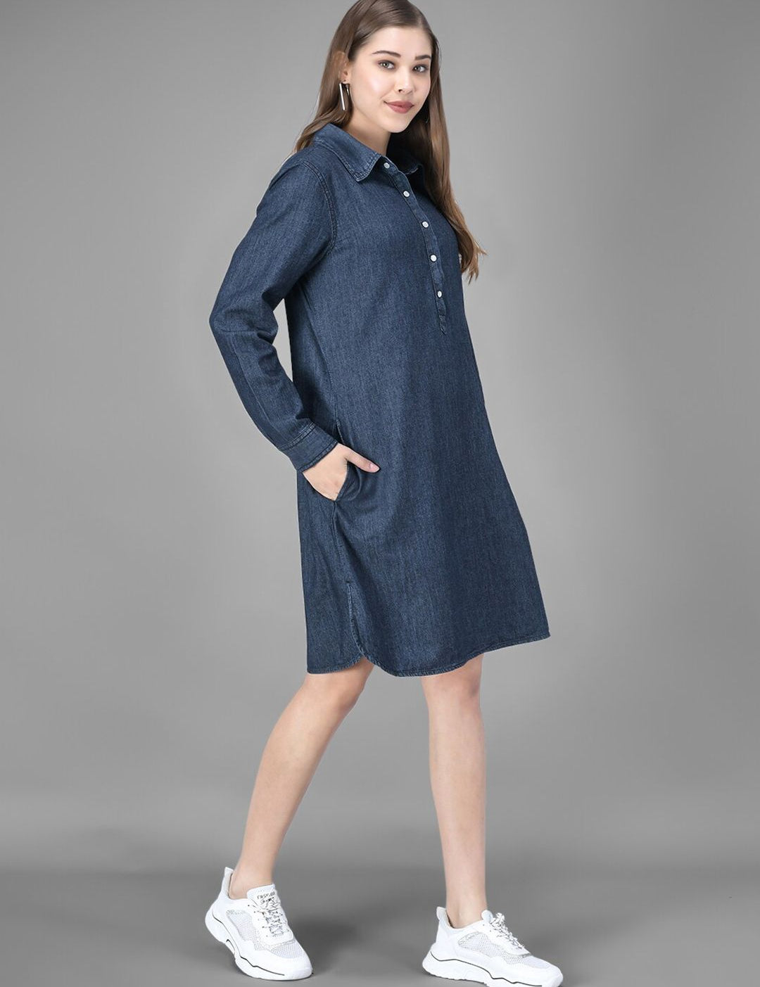Kotty Women Denim Blue Solid A-Line Dress