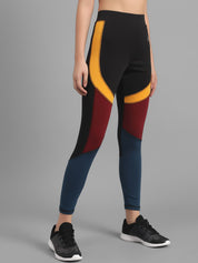 Kotty Women Maroon & Black Colorblocked Seamless Tights