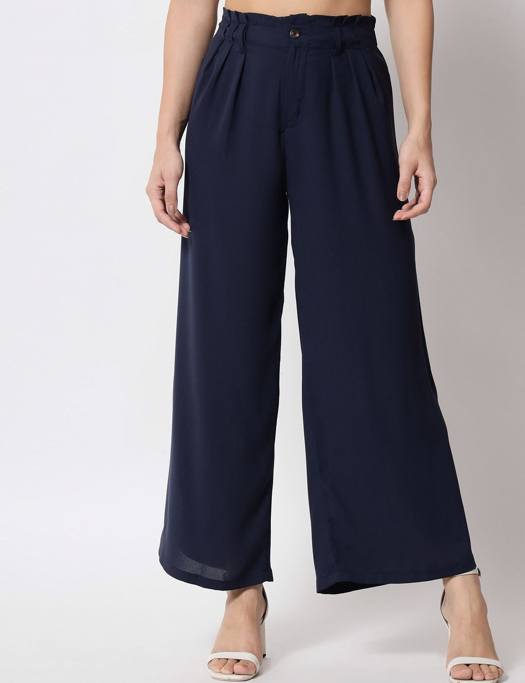 Kotty Women Relaxed Flared High-Rise Easy Wash Pleated Parallel Trousers