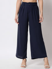Kotty Women Relaxed Flared High-Rise Easy Wash Pleated Parallel Trousers