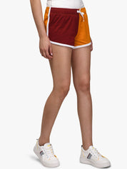 Kotty Women Maroon & Yellow Colourblocked Regular Fit Shorts