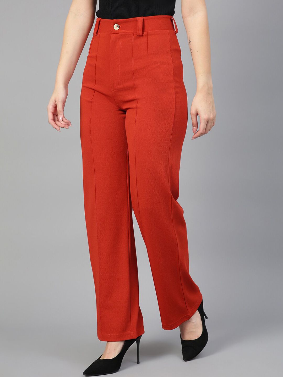 Kotty Women Relaxed Straight Fit High-Rise Easy Wash Trousers
