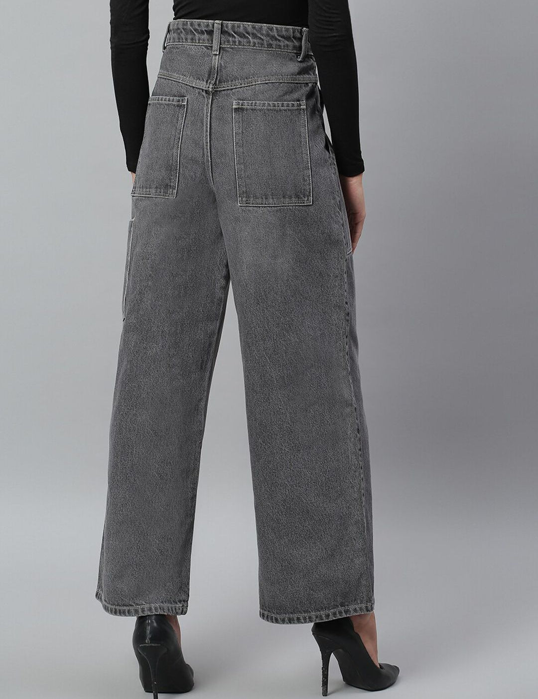 Kotty Women Grey Flared High-Rise Light Fade Stretchable Jeans