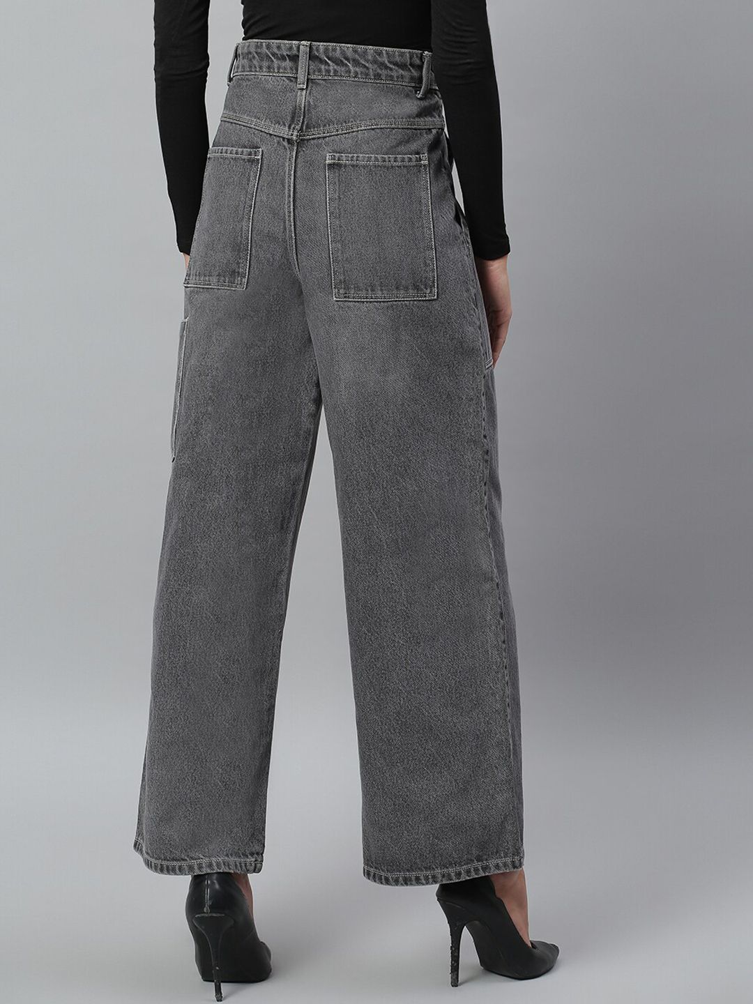 Kotty Women Grey Flared High-Rise Light Fade Stretchable Jeans