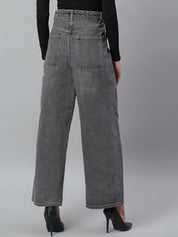 Kotty Women Grey Flared High-Rise Light Fade Stretchable Jeans