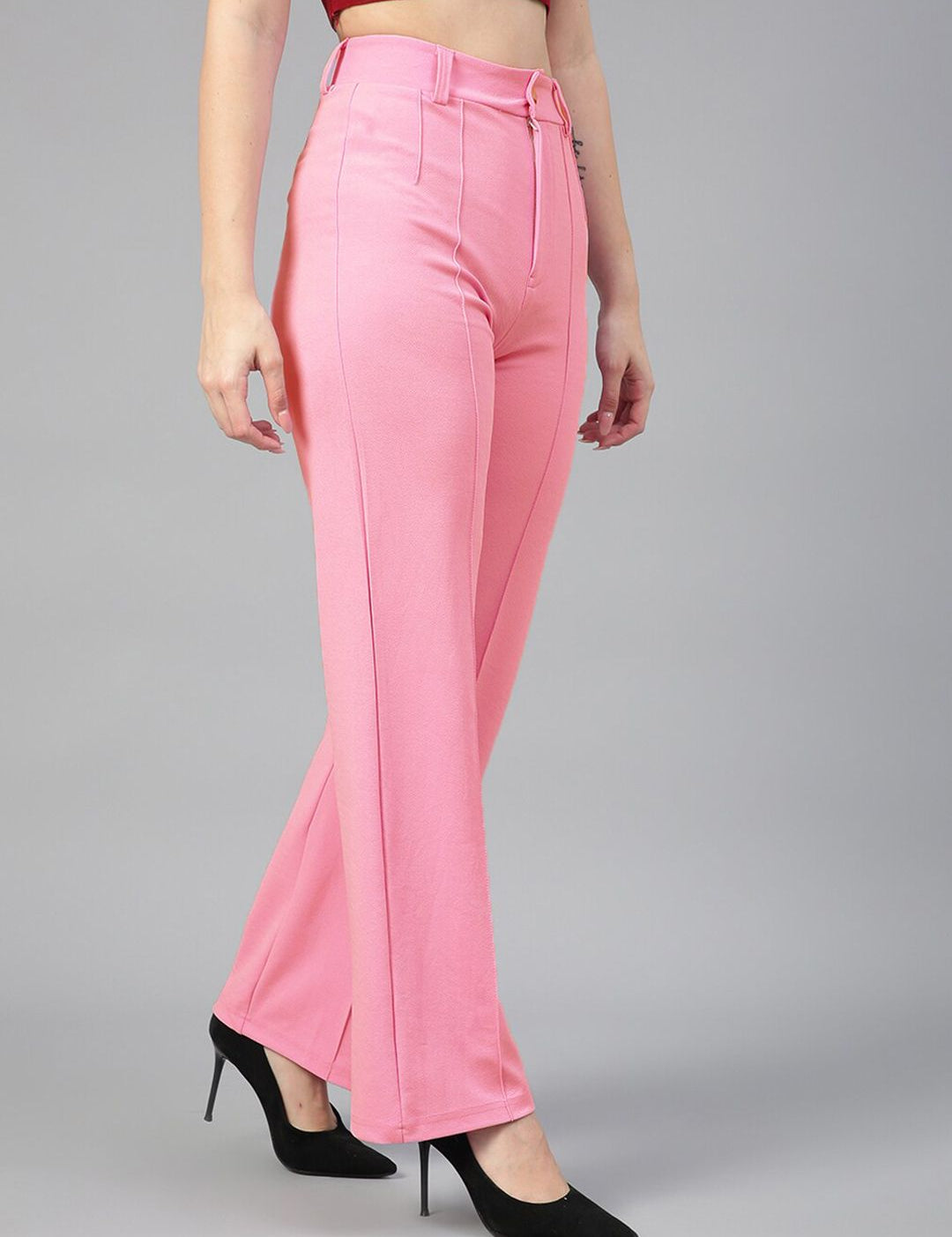 Kotty Women Relaxed Straight Fit High-Rise Easy Wash Trousers