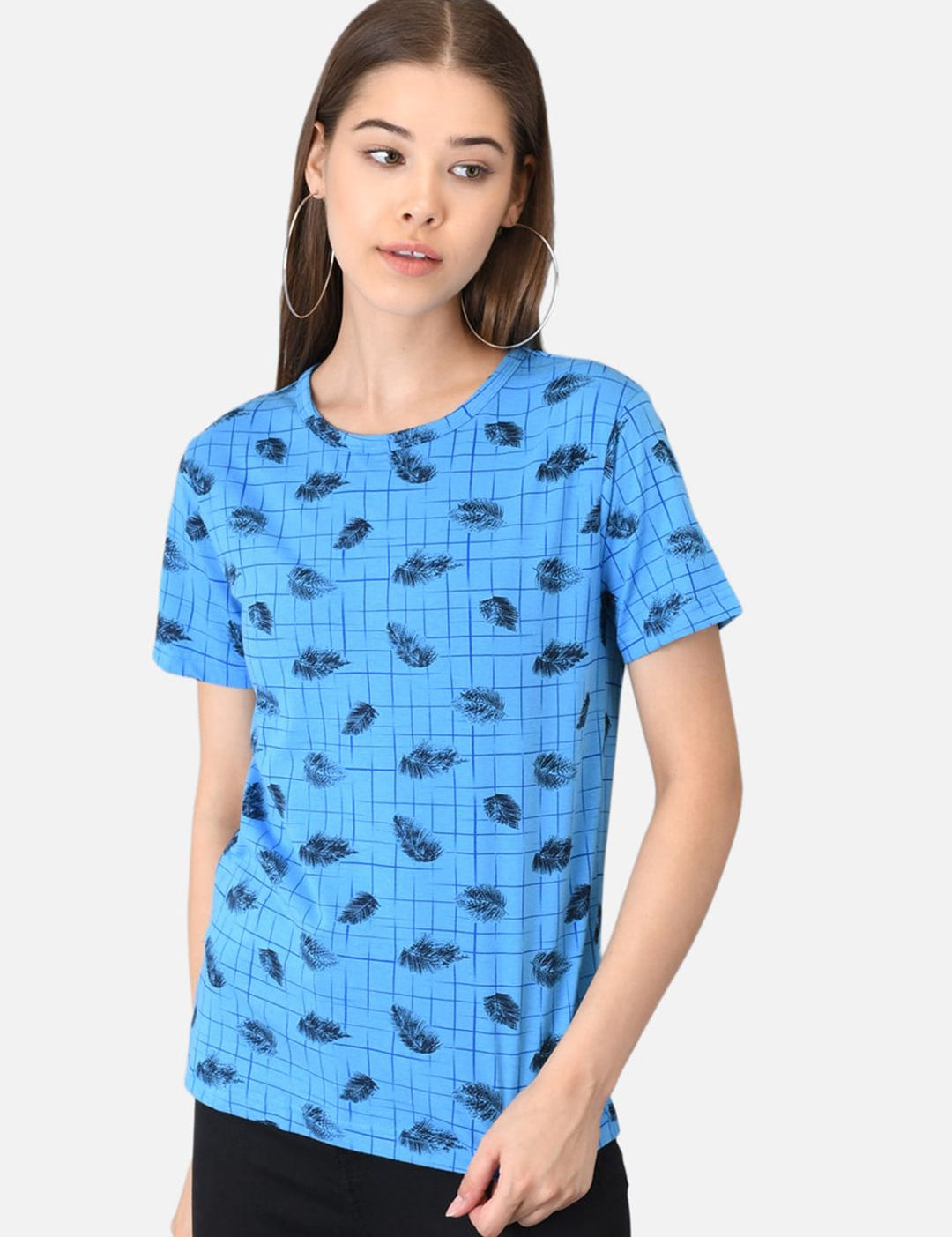 Kotty Women Blue Printed Round Neck T-shirt
