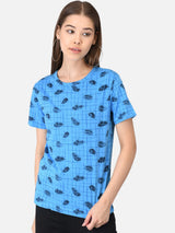 Kotty Women Blue Printed Round Neck T-shirt