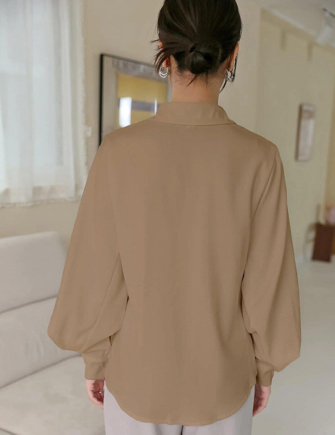 Kotty Beige Modern Spread Collar Casual Shirt