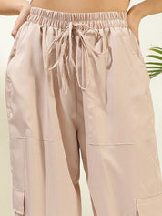 Kotty Women Solid Relaxed Mid-Rise Easy Wash Cargos Trousers