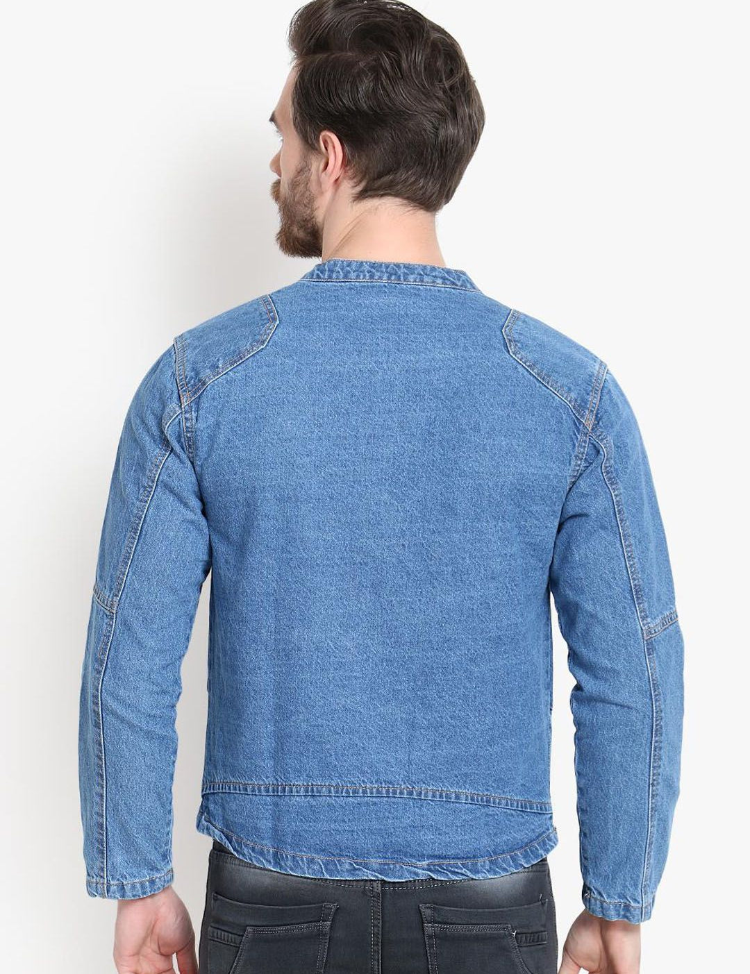 Kotty Men Blue Solid Denim Jacket
